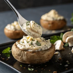 Stuffing mushrooms with cream cheese and Parmesan