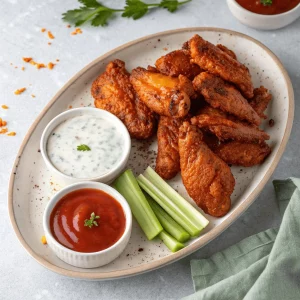 Cooked air fryer chicken wings with sauce
