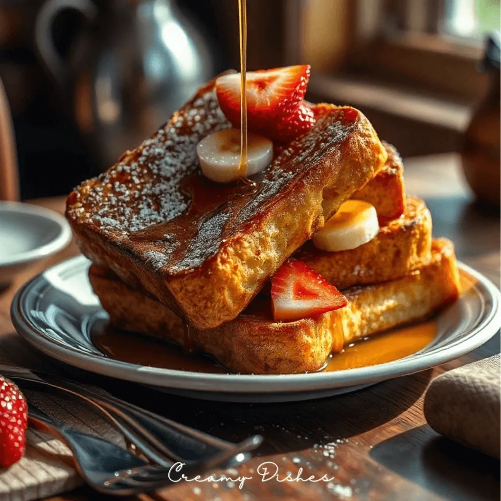 Golden French Toast recipe with Fresh Fruits and Maple Syrup