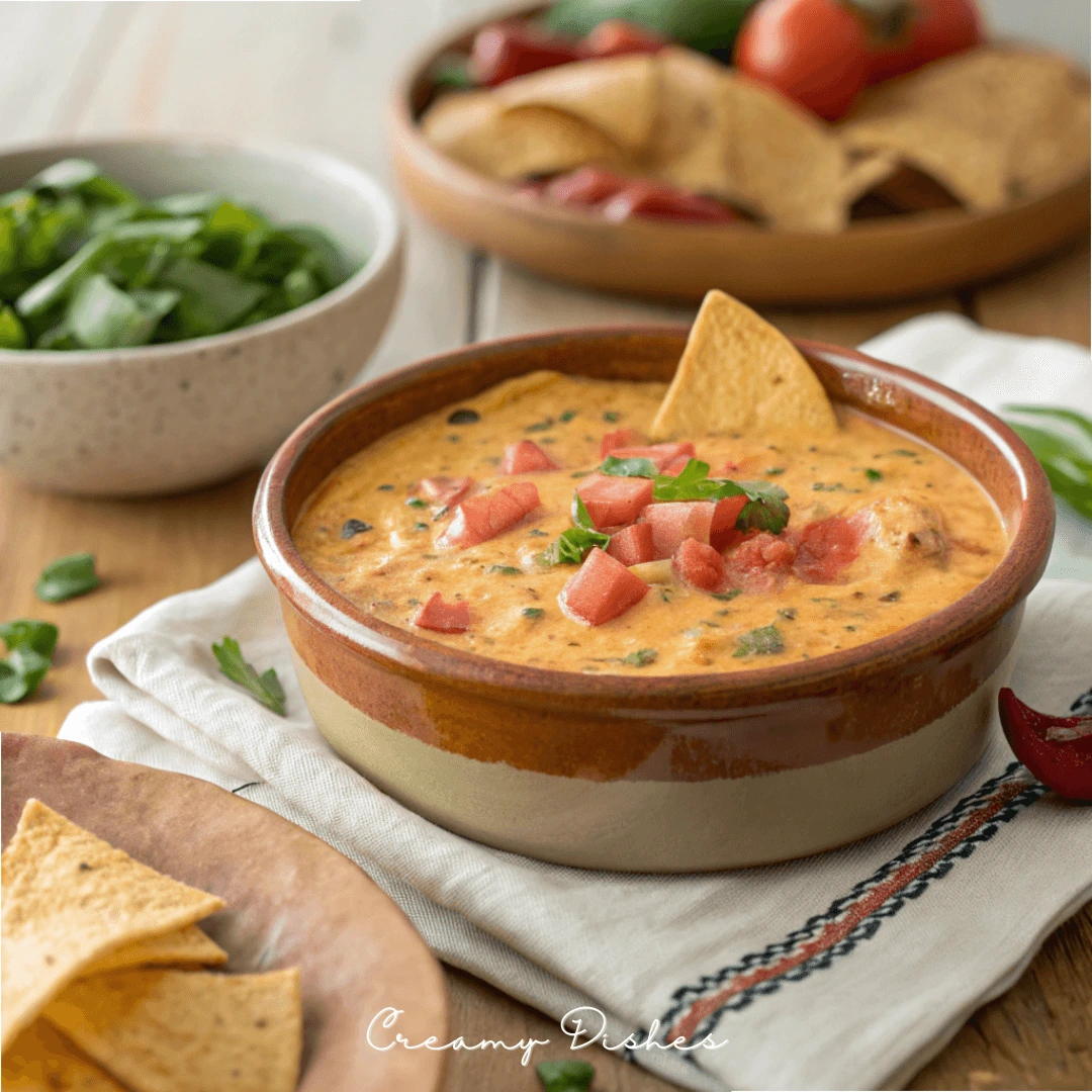 Creamy Rotel dip with tortilla chips