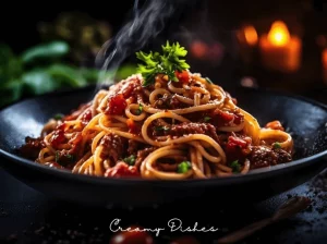 Spaghetti Bolognese with Parmesan and Basil