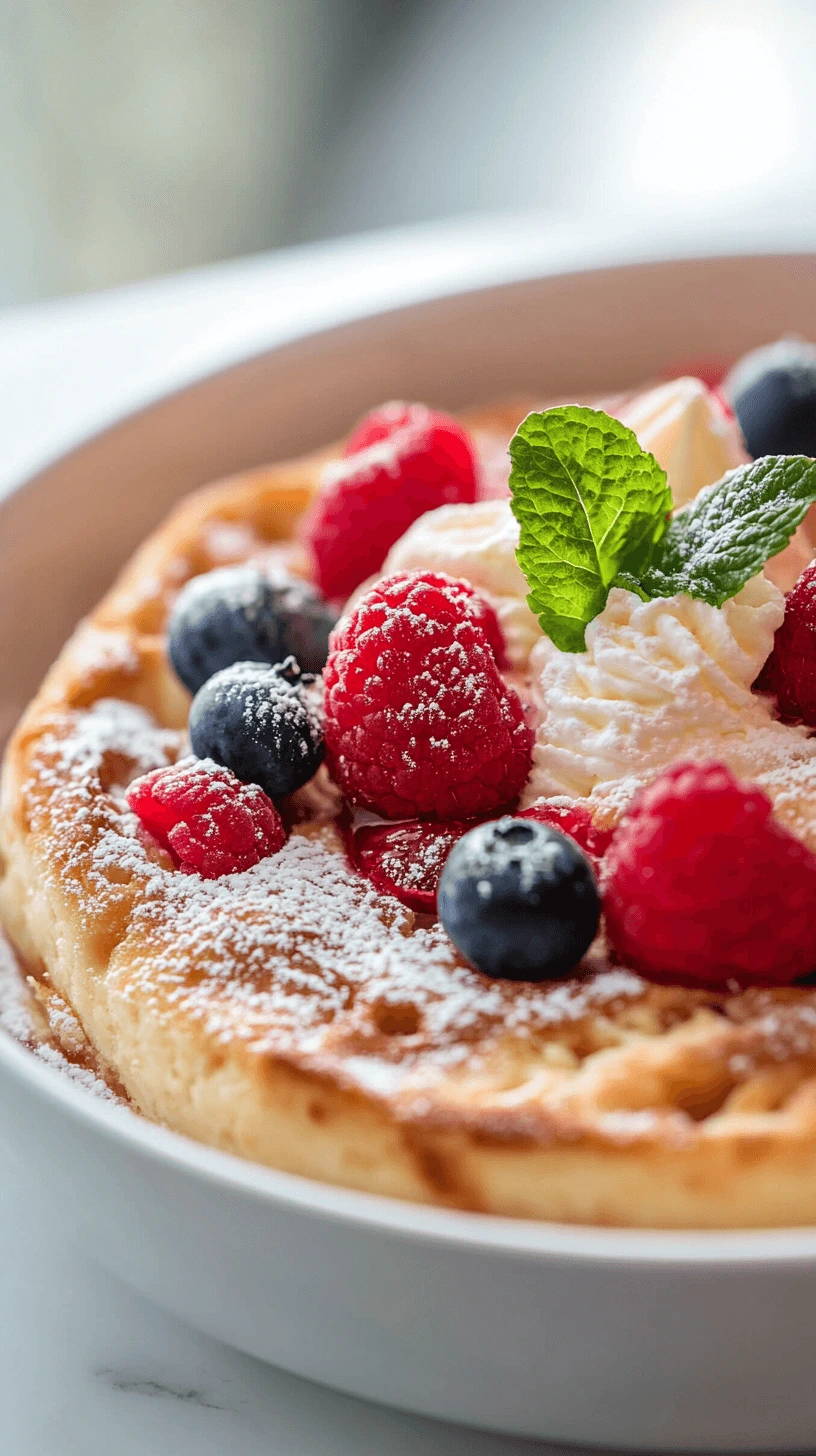 A close-up shot of a delectable dessert served in a large white dish on a white marble table.