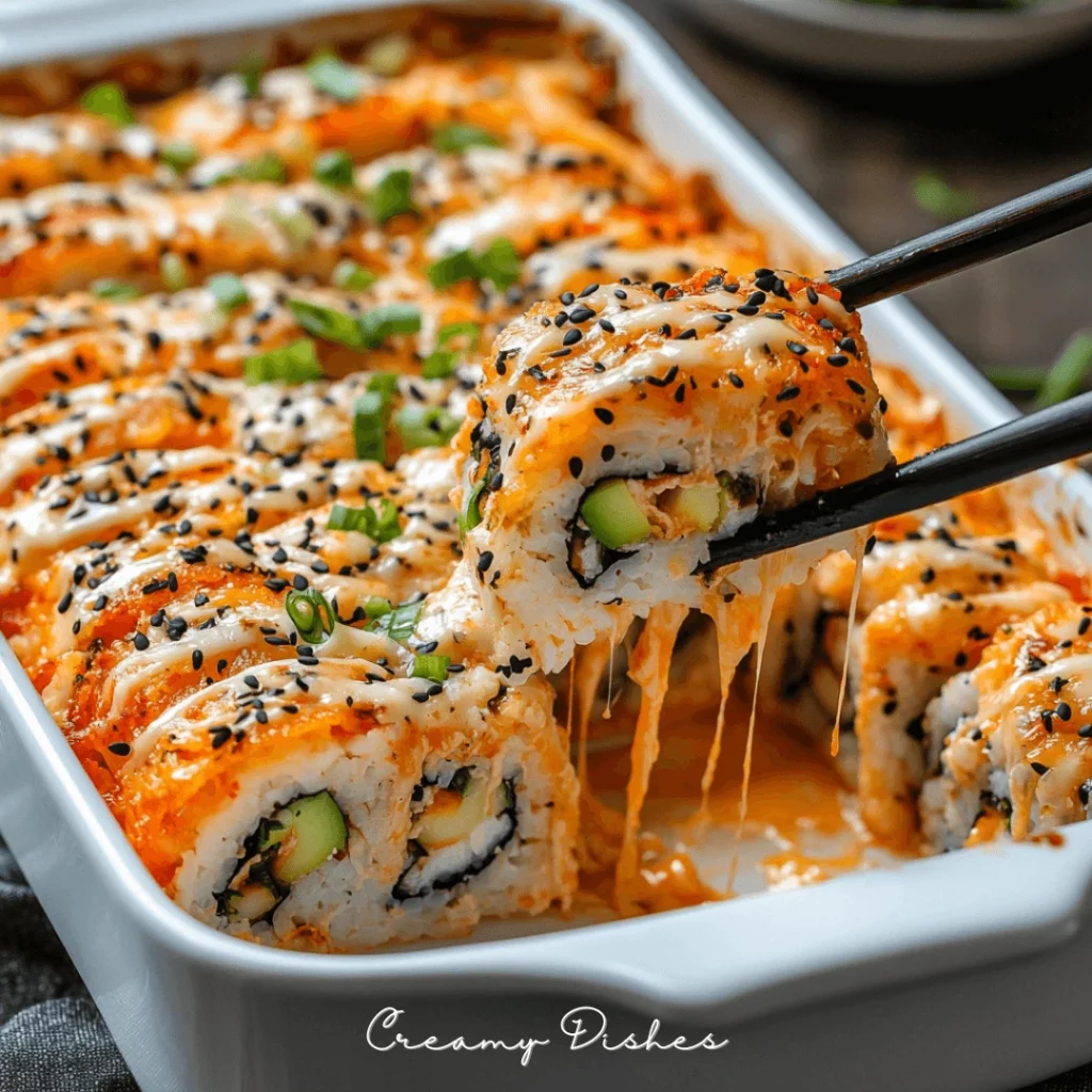 Sushi Bake plated on a white dish with crispy nori sheets, illuminated by soft, diffused daylight for an inviting look.