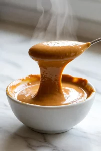 A white ceramic dish of a creamy Lotus Biscoff cookie butter