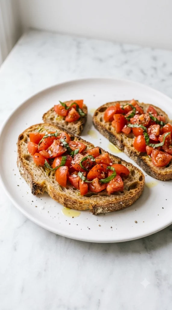 Bruschetta made with toasted hand-kneaded bread and fresh tomato