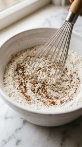 Whisking flour and spices together for pumpkin bread batter