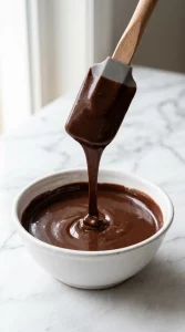 Spatula lifting glossy finished chocolate ganache