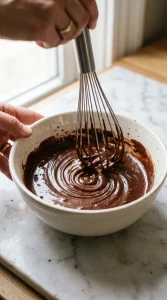 Whisk stirring chocolate and cream into ganache